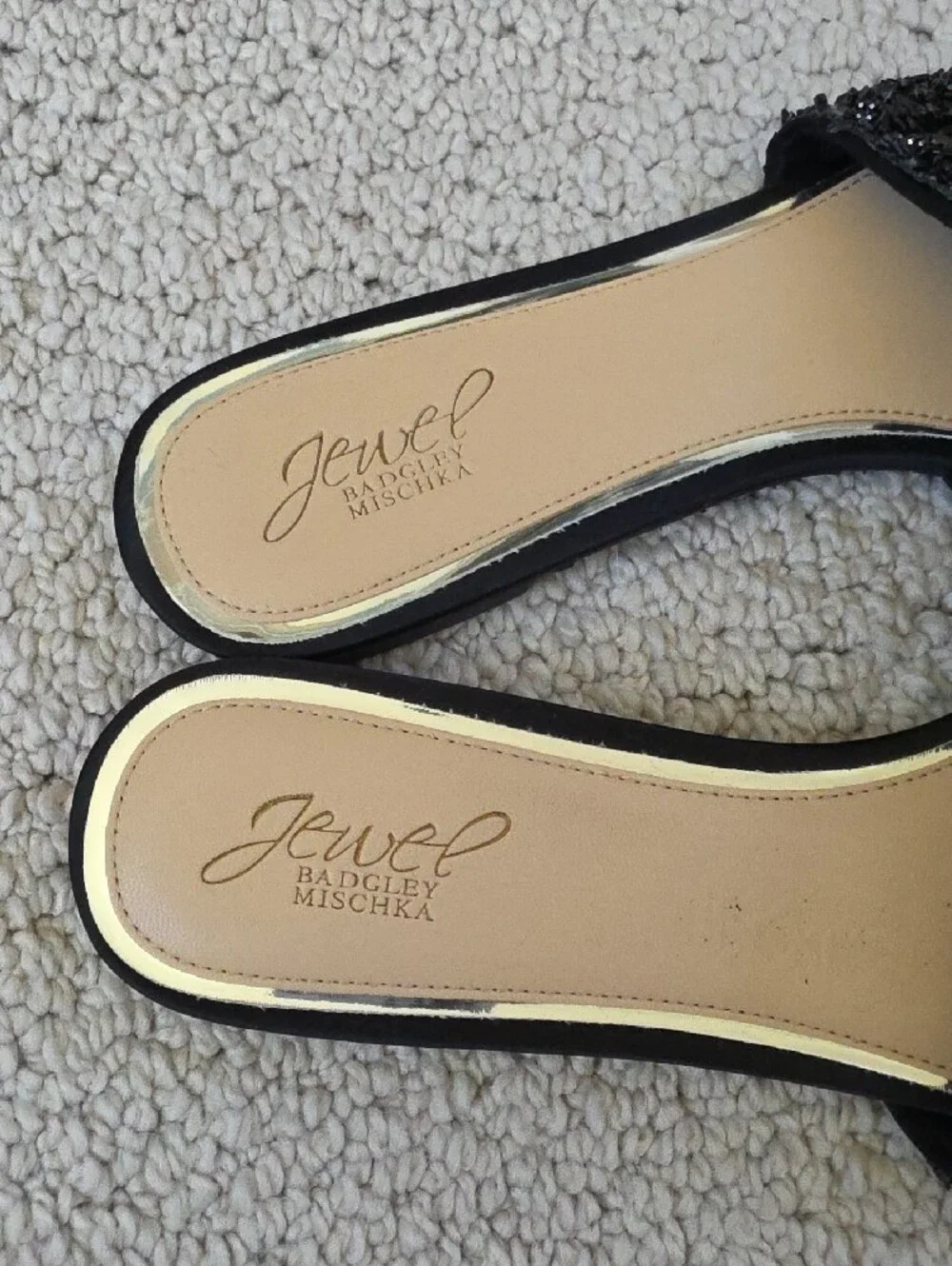 Jewel Badgley Mischka Black Beaded Slide Flats
